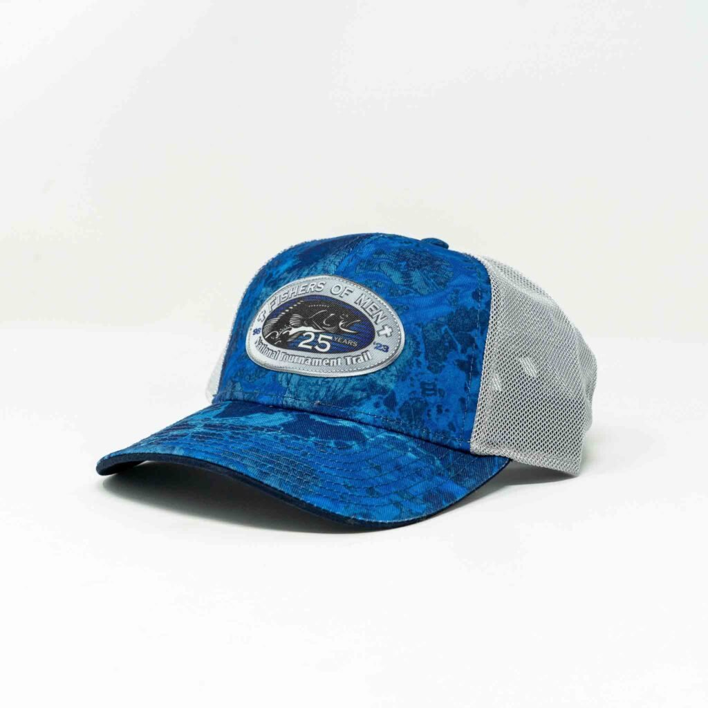 Blue Realtree Xtra mesh cap with logo.